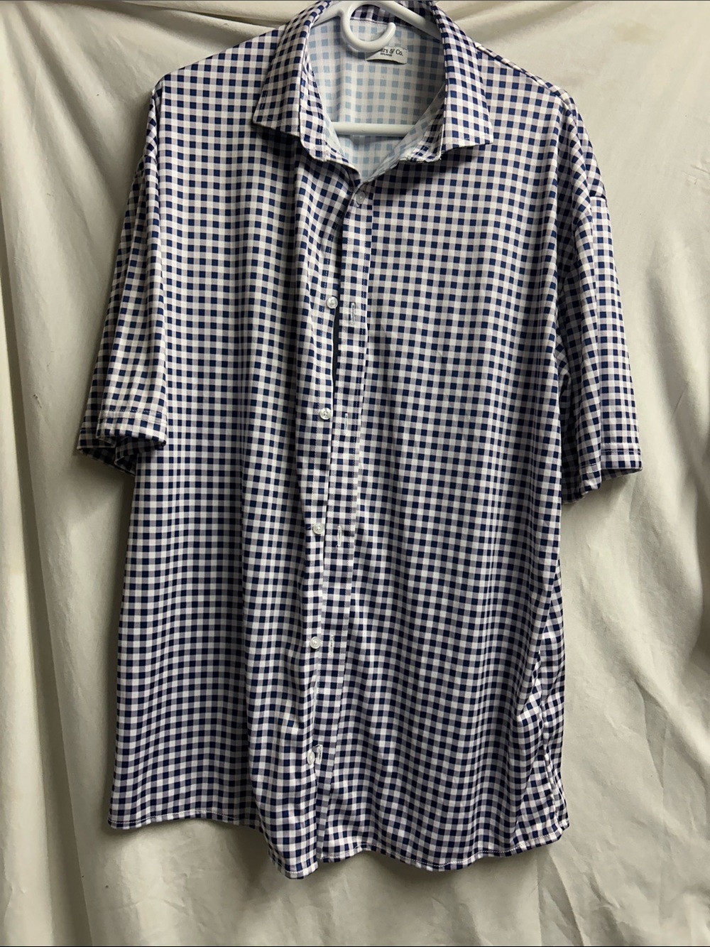 Collar & Co Men’s Blue and White Gingham Short-Sleeve Button-Up Shirt pmk010